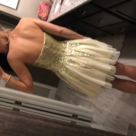 B Darlin Gold and cream dress - Picture 3 of 3